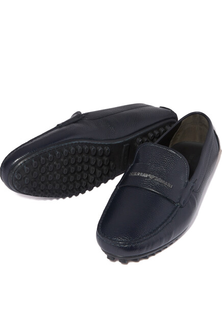 Textured Leather Driver Moccasins