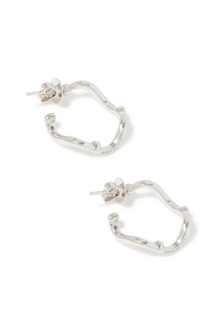 Small Wave Hoop Earrings, 18k White Gold with Diamonds