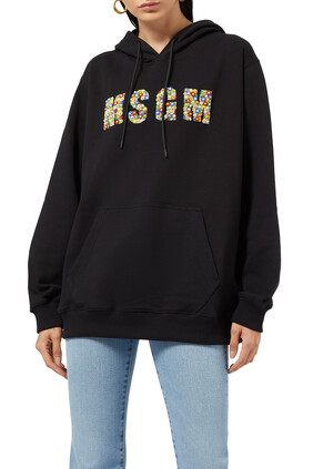 Floral Logo Embroidered Hoodie