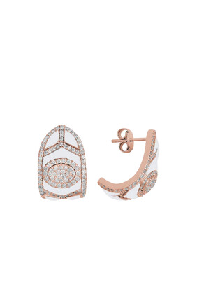 Shield Earrings White, 18k Rose Gold & Diamonds