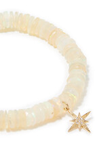 Small Starburst Charm on Ethiopian Opal Beaded Bracelet, 14K Yellow Gold and Diamonds
