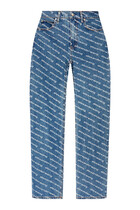 Mid-Rise Relaxed Logo Print Jeans