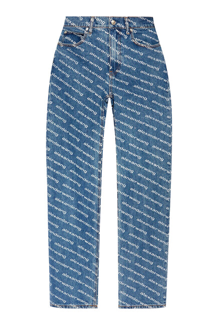 Mid-Rise Relaxed Logo Print Jeans