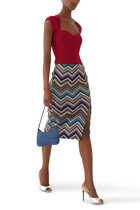 Skirt with Split in Wool and Viscose Chevron and Lurex
