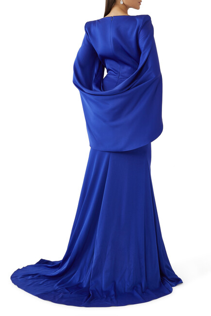 Satin Crepe Cape Gown