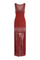 Crochet Embellished Dress with Fringes and Pearls