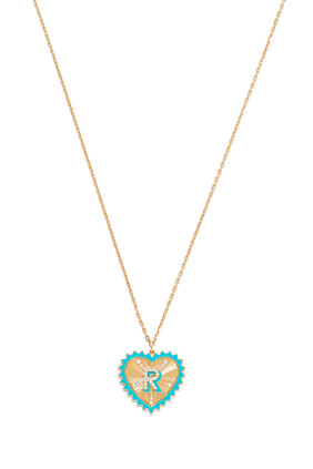 Heart Letter Necklace, 18k Yellow Gold & Diamond
