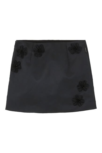 Satin Flower Embroidered Mini Skirt