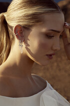 Chakra Small Vertical Single Earring, 18k White Gold with Diamonds & Milky Quartz