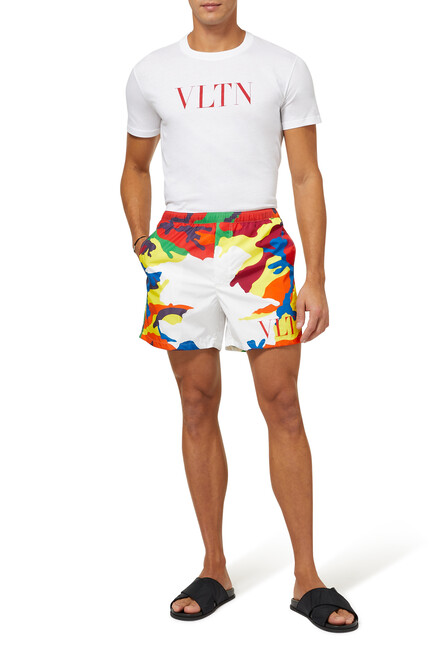 Camouflage Logo Print Swim Shorts