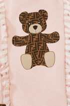 Teddy Print Striped Cotton Dress