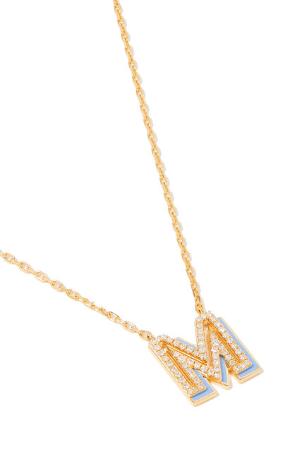 'M' Letter Pendant Necklace, 18k Yellow Gold with Diamonds & Enamel