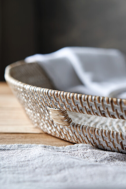 Oversized Round Whitewashed Rattan Tray