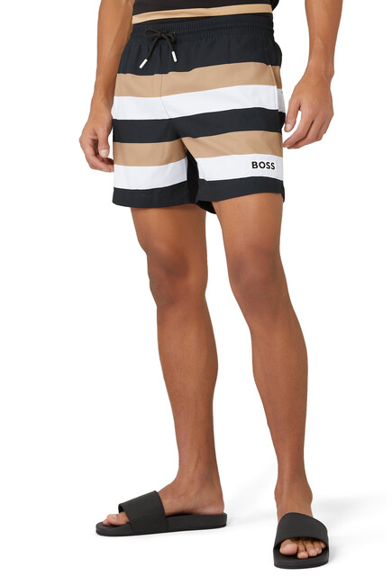 BOSS - Swim shorts with signature stripe and logo