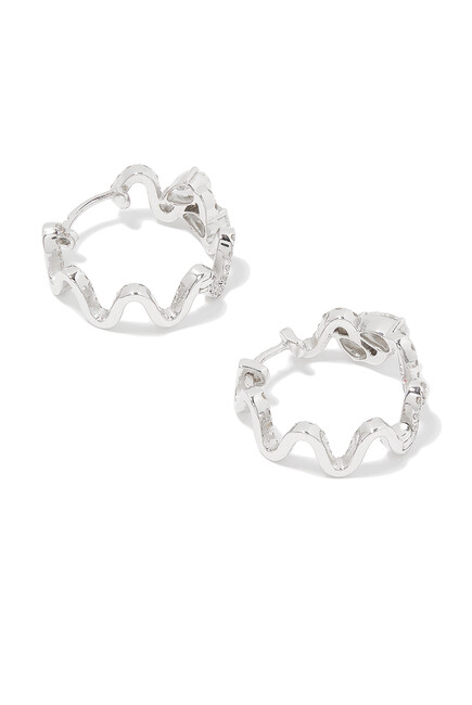 Double Diamond Wave Hoop Earrings, 18k White Gold & Diamonds