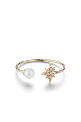 Small Diamond Star and Pearl Ring