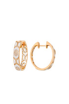 Shield Hoop Earrings, 18k Pink Gold with White Enamel & Diamonds