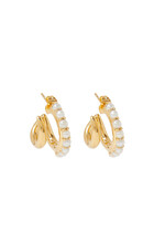 Claw Studded Double Hoop Earrings, 18K Yellow Gold Plated Brass & Pearls