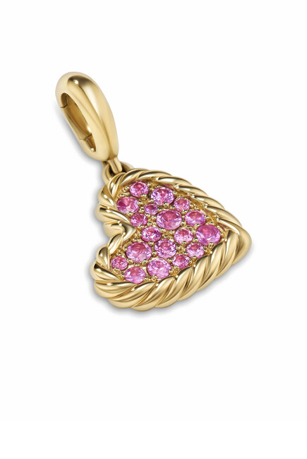 Elements Heart Pendant, 18K Yellow Gold & Pavé Pink Sapphires