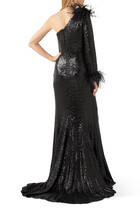 Sequin & Feather Embellished Evening Dress