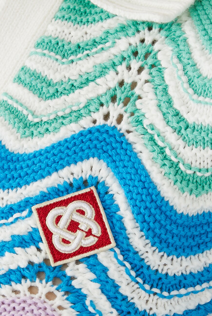 Wave Crochet Short-Sleeve Crop Polo Top