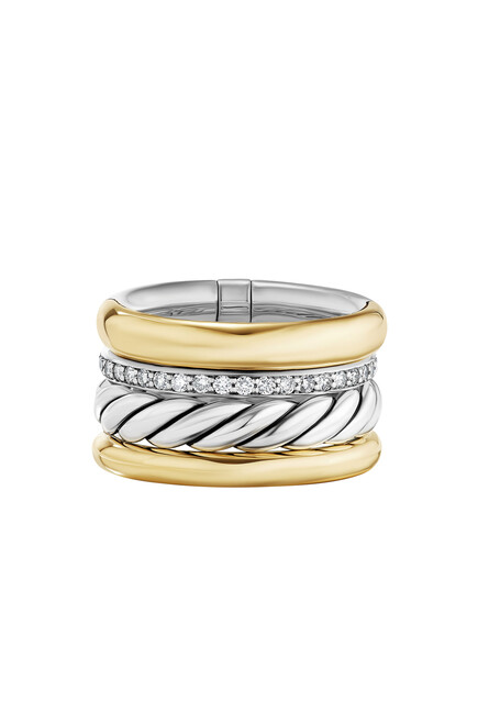 Mercer Multi Row Ring, 18k Yellow Gold with Sterling Silver & Diamonds