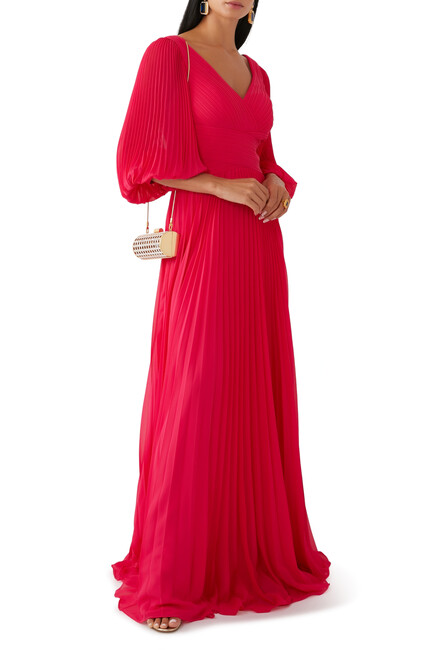 Chiffon Pleated V Neck Gown