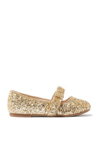 Kids Glitter Bow Strap Ballerinas