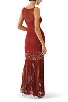 Crochet Embellished Dress with Fringes and Pearls