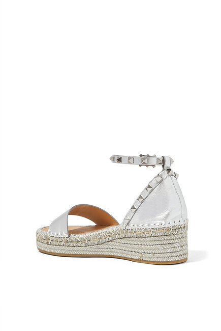 Rockstud 55 Leather Espadrille Wedge Sandals