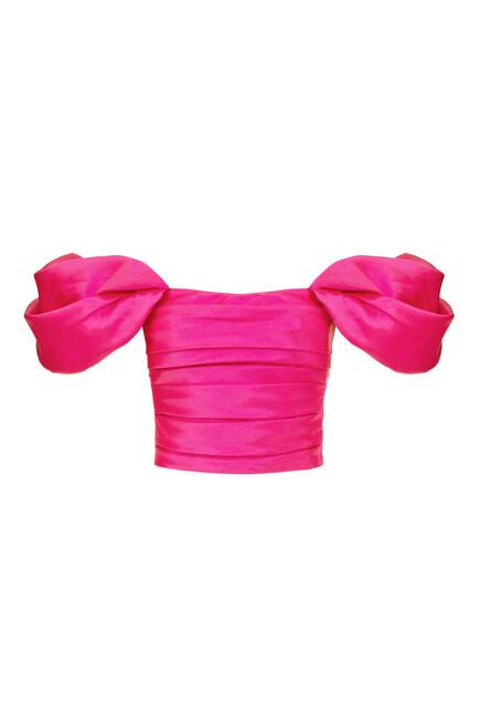 Buy Rozie Corsets Puff Sleeve Draped Taffeta Corset Top for Womens