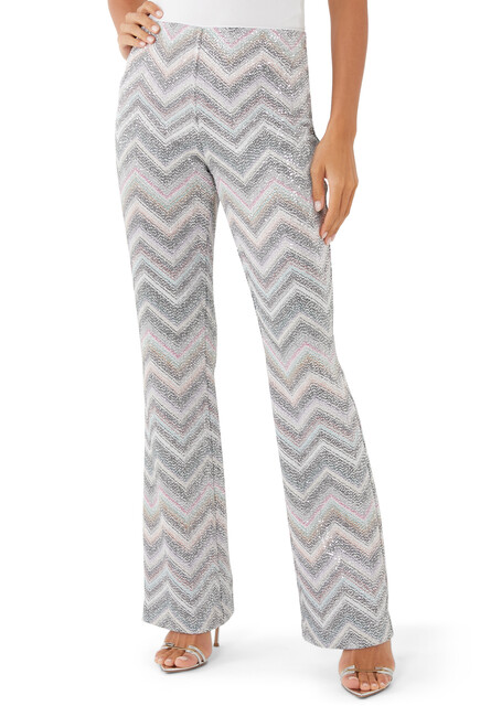 Zigzag Knit Flared Trousers