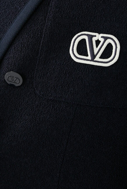 Double-Breasted Bouclé Wool Jacket With VLogo Signature Embroidery