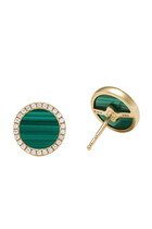 Elements Malachite Stud Earrings, 18K Yellow Gold & Diamonds