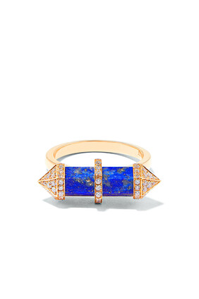 Small Chakra Horizontal Ring. 18k Yellow Gold with Diamonds & Lapis Lazuli