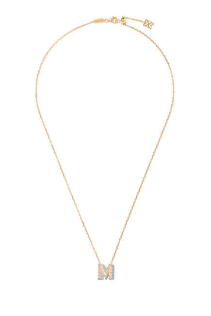 'M' Letter Pendant Necklace, 18k Yellow Gold with Diamonds & Enamel