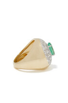 Pompadour Signet Ring, 18k Yellow Gold with Emerald & Diamonds