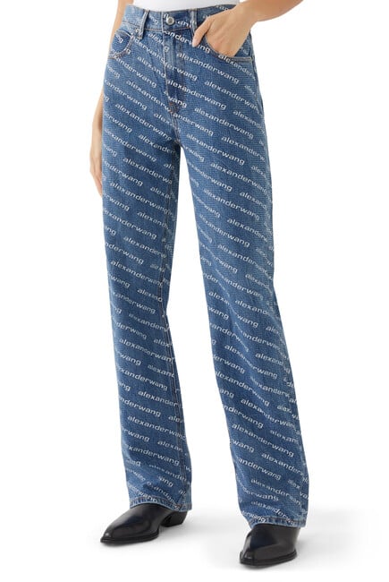 Mid-Rise Relaxed Logo Print Jeans