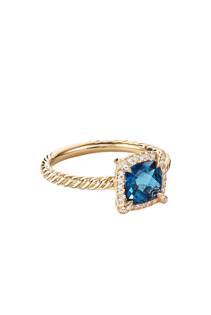 Petite Chatelaine Ring , 18k Yellow Gold with Diamonds & Topaz