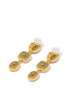 Triple Cabochon Clip-On Earrings, 24k Gold-Plated Brass with Rock Crystal