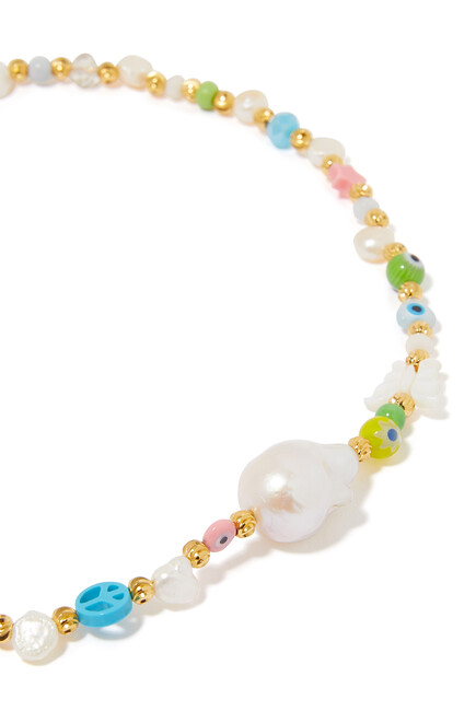 Ferris Bueller Choker, 24k Gold-Plated Beads & Fresh Water Beads