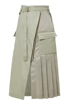 Nylon Pleated Midi Skirt