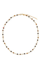 Savi Beaded Necklace, 18k Gold Plated Brass with Pearl & Gemstone