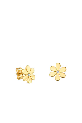 Kids Daisy Studs, 14k Yellow Gold & Diamond