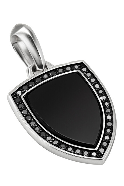 Shield Amulet, Sterling Silver with Black Onyx & Black Diamonds