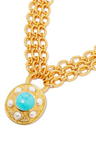 Vivienne Necklace, 24k Yellow Gold-Plated Brass, Turquoise & Pearls