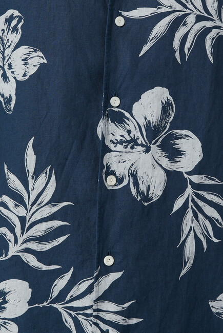 Hibiscus Print Linen Resort Shirt