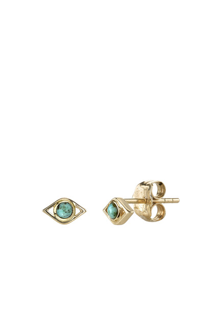 Kids Evil Eye Studs, 14k Yellow Gold & Turquoise