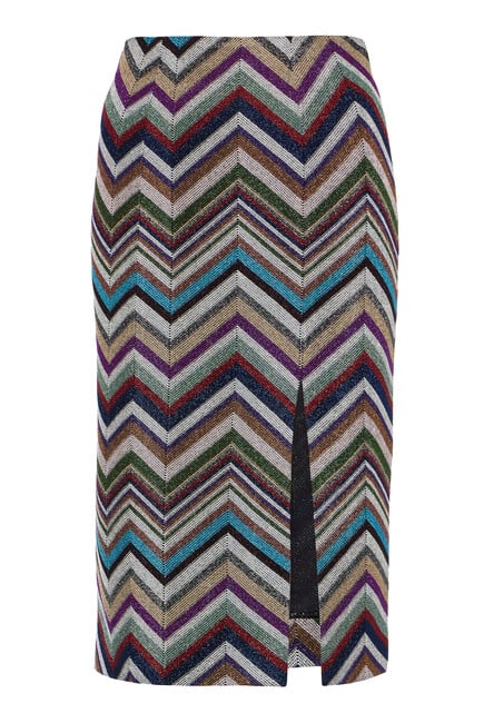 Skirt with Split in Wool and Viscose Chevron and Lurex