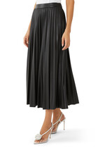 Pleated Vegan Leather Midi Skirt